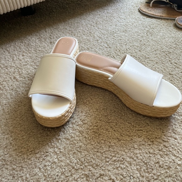 Time and Tru Shoes - Time and Tru White Espadrille Platform Slides